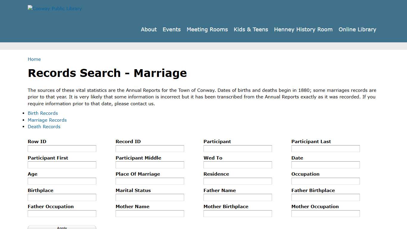Records Search - Marriage | Conway Public Library